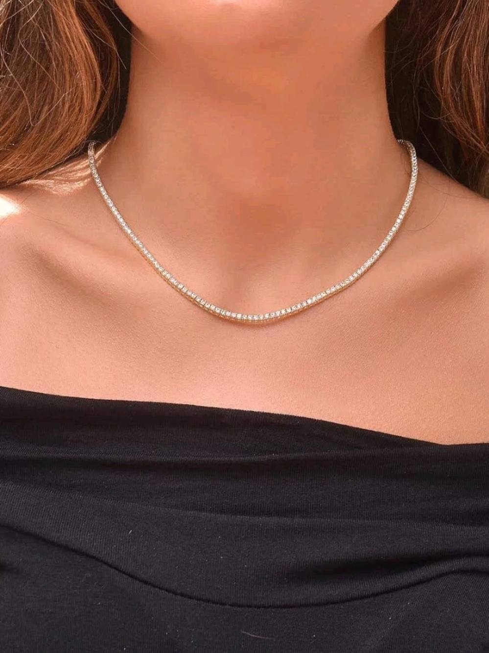 Classic Silver-Tone 2mm Tennis Necklace with Clear Stones- 16'